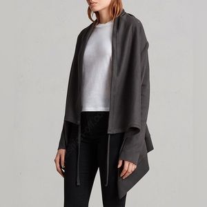 All Saints Waterfall Neck Asymmetrical Gray Cardigan - Large